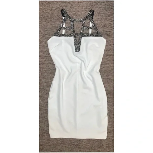 Charlotte Russe White and gray sparkly geometric moon rock mini cocktail dress! - Picture 10 of 15